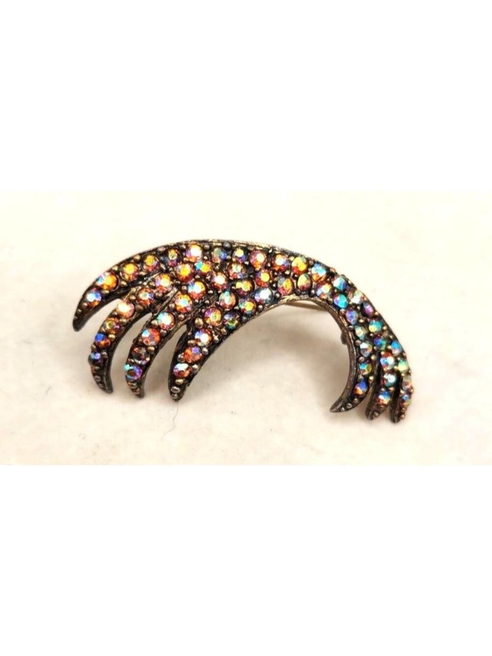 Vintage Rhinestone Crescent Shaped Brooch With Multicolor Stones & Gold-Tone Met